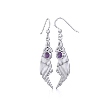 Celtic Trinity Knot Angel Wing Silver Earrings with Round Gemstone TER1926 - Jewelry
